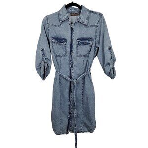 💥343 Speed Control New York Washed Button Down Belted Denim Mini Dress